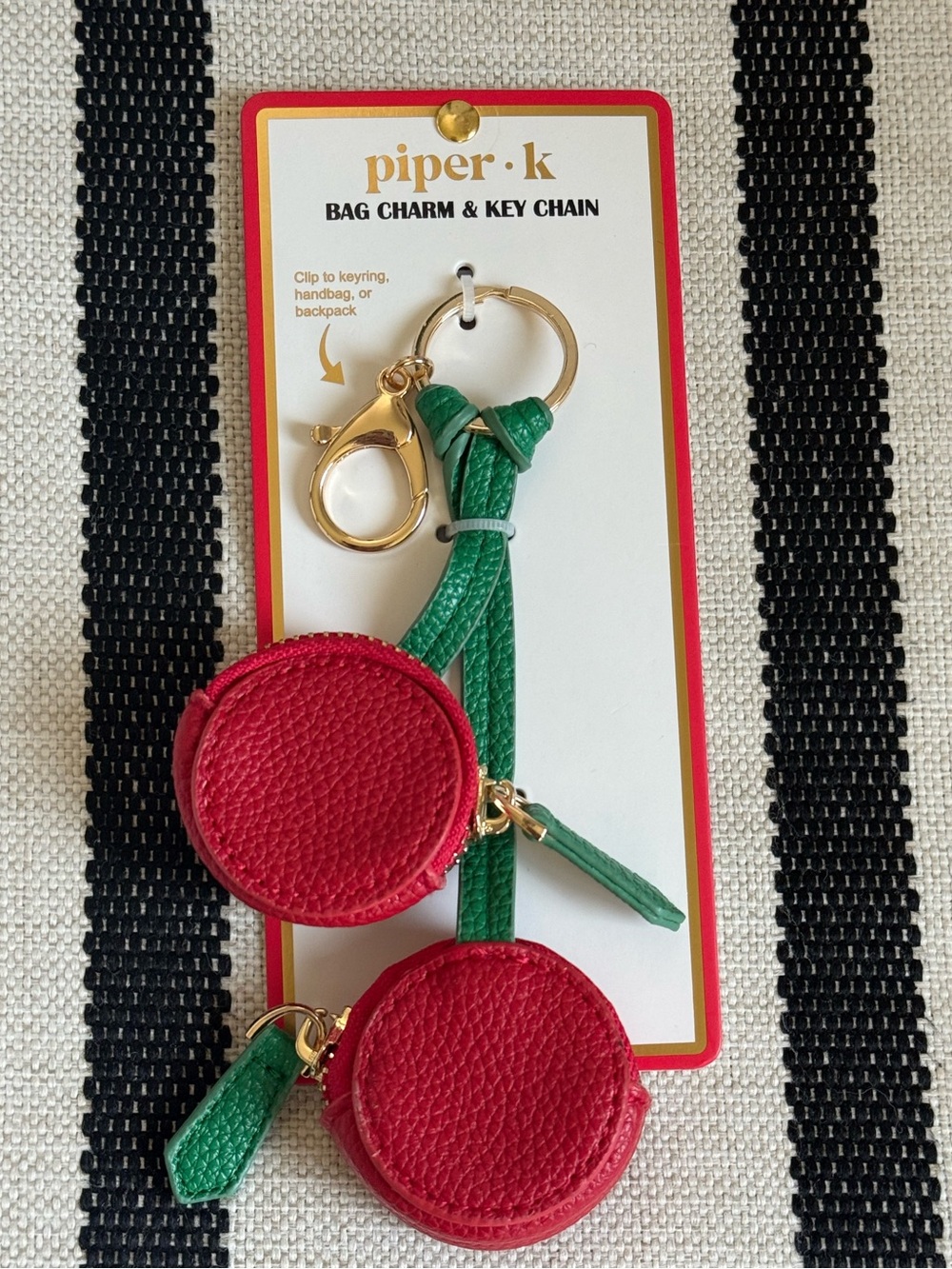 Piper K Cherry Cherries Keychain Coin Purse Bag Charm NWT